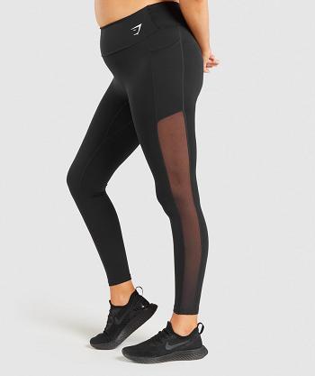 Legginsy Damskie Gymshark Treningowe Mesh Pocket Czarne | PL 2293LIS